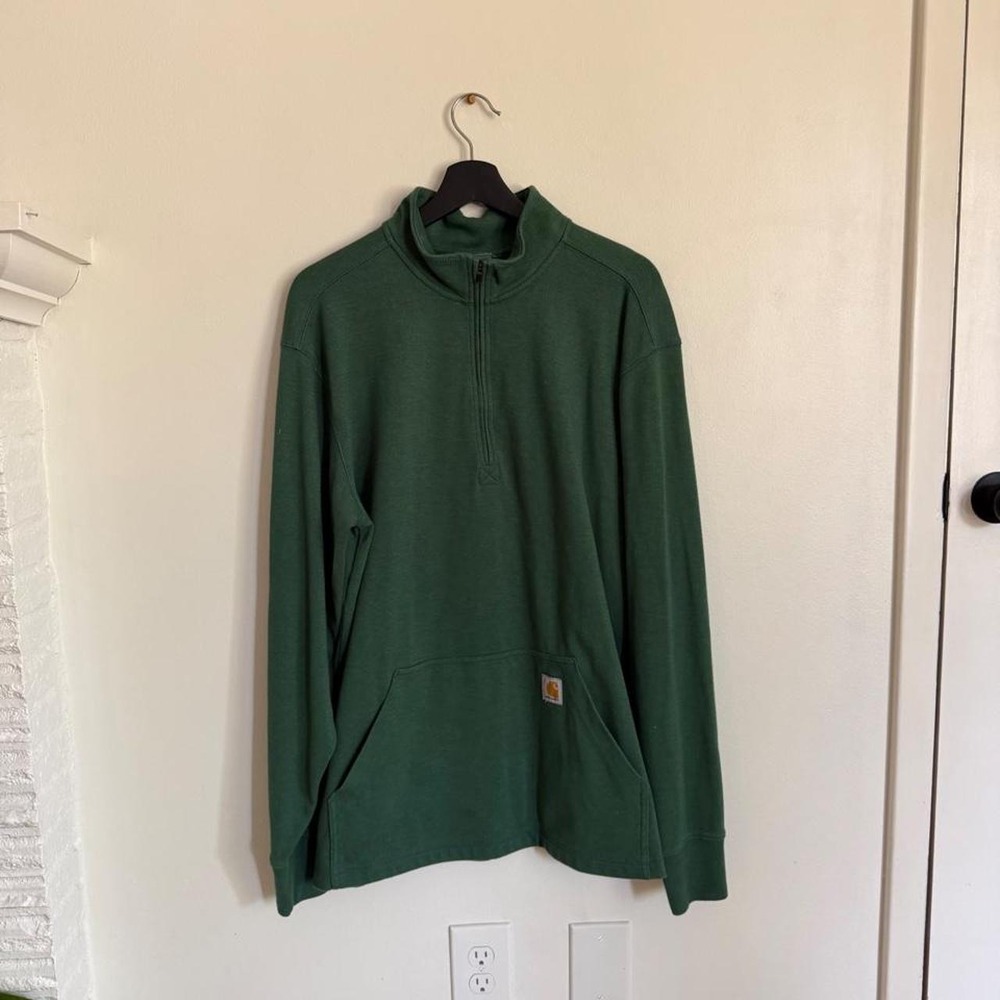 Carhartt Green Cotton Blend Quarter Zip Sweatshirt - Picture 1 of 5